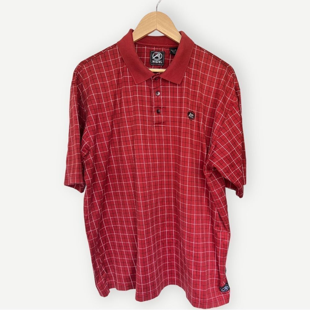 Ahead Authentic Vesper Logo Red Loose Fit Vintage Golf Polo Shirt Top. Medium.